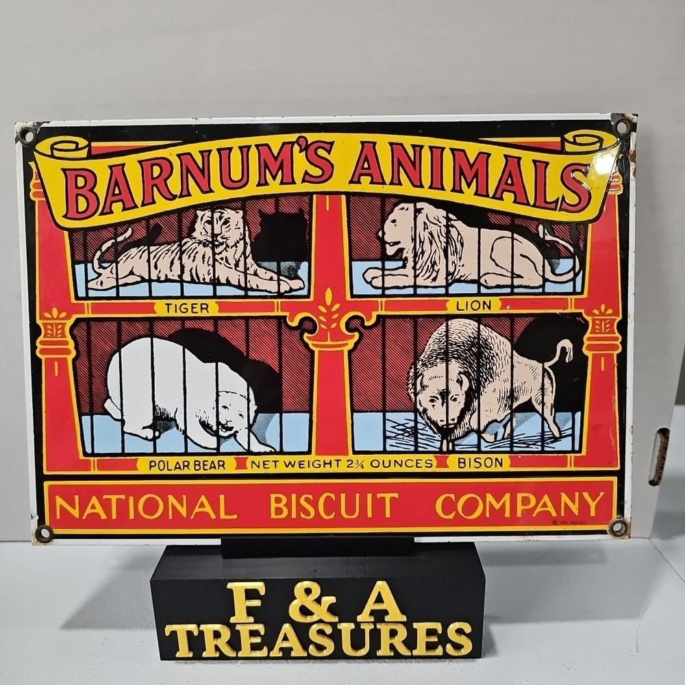 Barnum's Animals Nabisco 11-1/8" Ande Rooney Porcelain Enameled Steel Sign